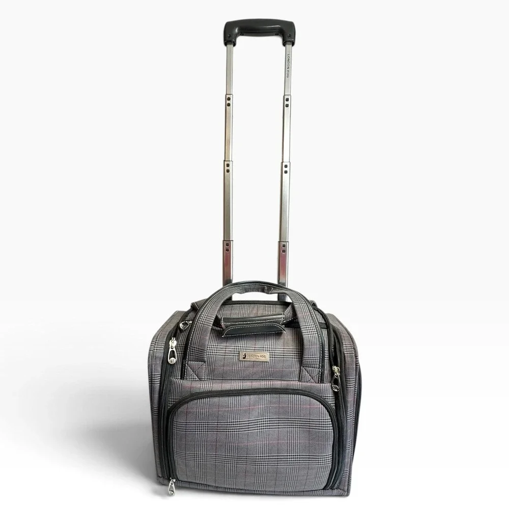 London Fog Devonshire 360UL Rolling Club Bag Unisex Carry On Grey Plaid CLEAN!